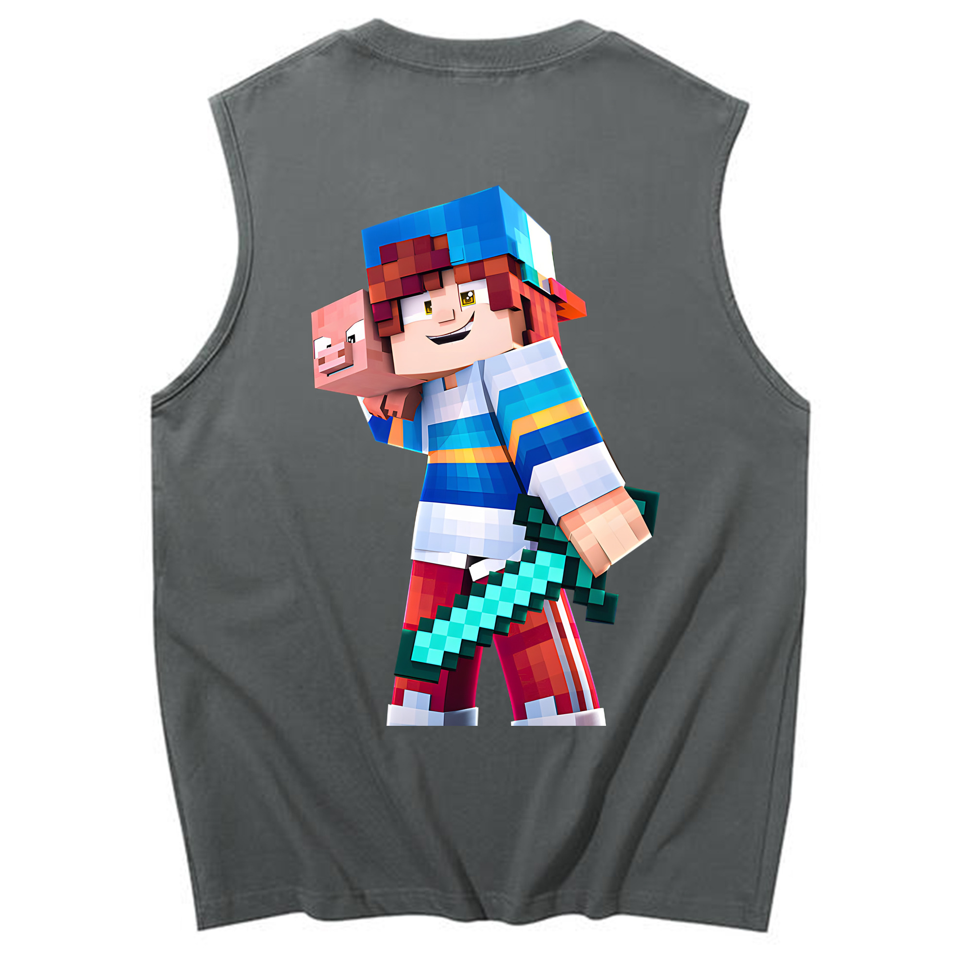 （画像用） マインクラフト ブロックの世界 Minecraft MC Block world コットン100％タンクトップ（背面プリント）